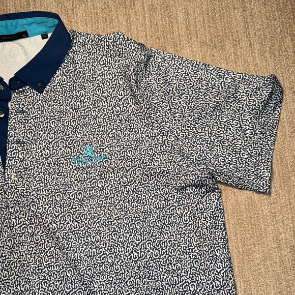 Greyson Men XL Navy Coral Dreams Polo Shirt Athletic Golf Tee Teal Trim - Picture 7 of 11